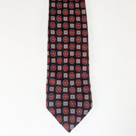 Robert Talbott Geometric Print Mens Neck Tie Navy Burgundy Red 100% Silk USA - Picture 1 of 7